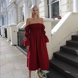 Amazon The Drop Bordeaux Off Shoulder Puff Sleeve Midi Dress by @leoniehanne